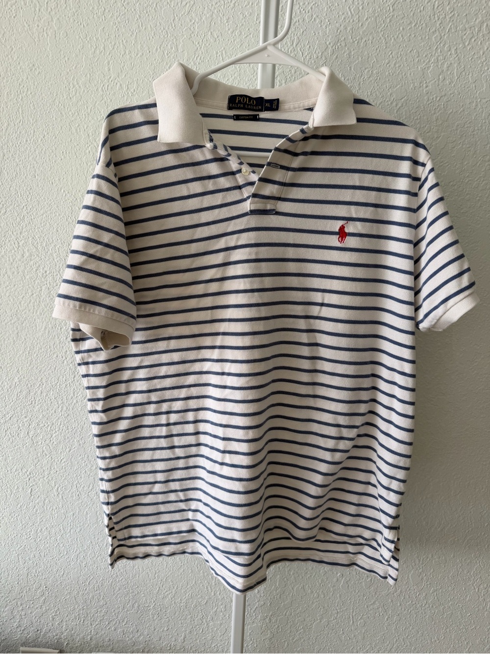 Polo by Ralph Lauren White Navy Striped Polo with Red Pony